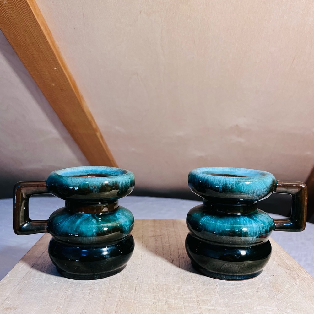 Pair of MCM Glazed Ceramic Candlestick Holders